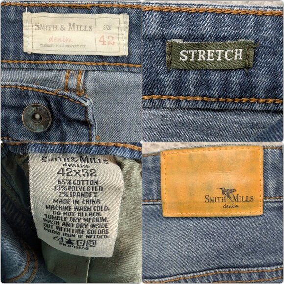 Smith & Mills Straight Leg Jeans Mens Blue Stretch Denim Size 42x32 - Picture 6 of 11
